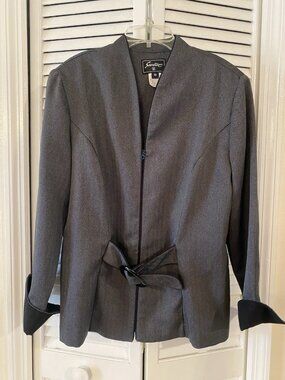 Sweet Suit Women's Gray Black Jacket Blazer Zipper Career Office Size 16